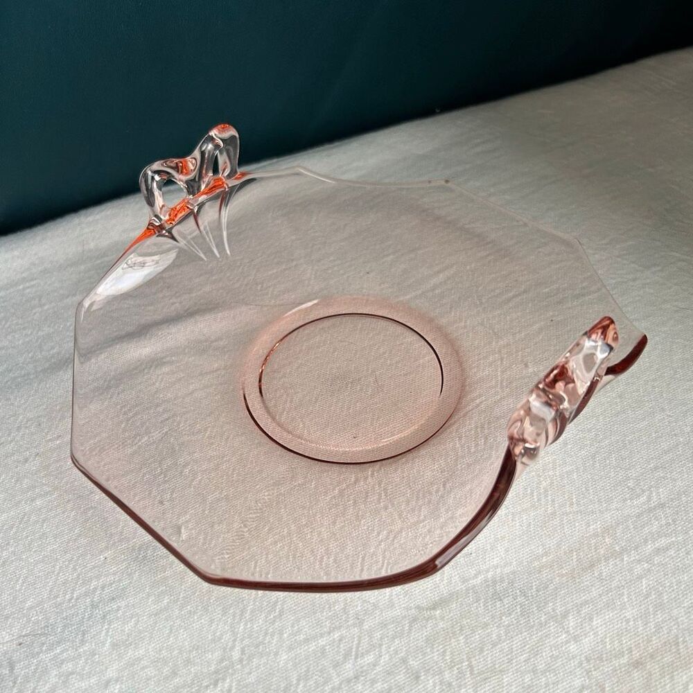 Fostoria Fairfax Pink Rose Bon Bon Curved Handled Candy Dish